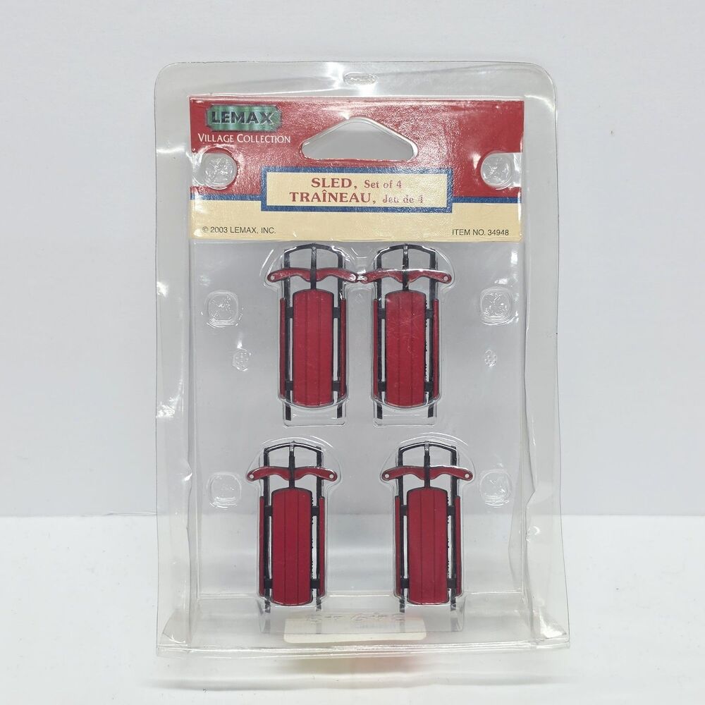 Lemax 2003 SLED Set of 4 Christmas Village Winter Accessory Snow Sleds NEW 34948